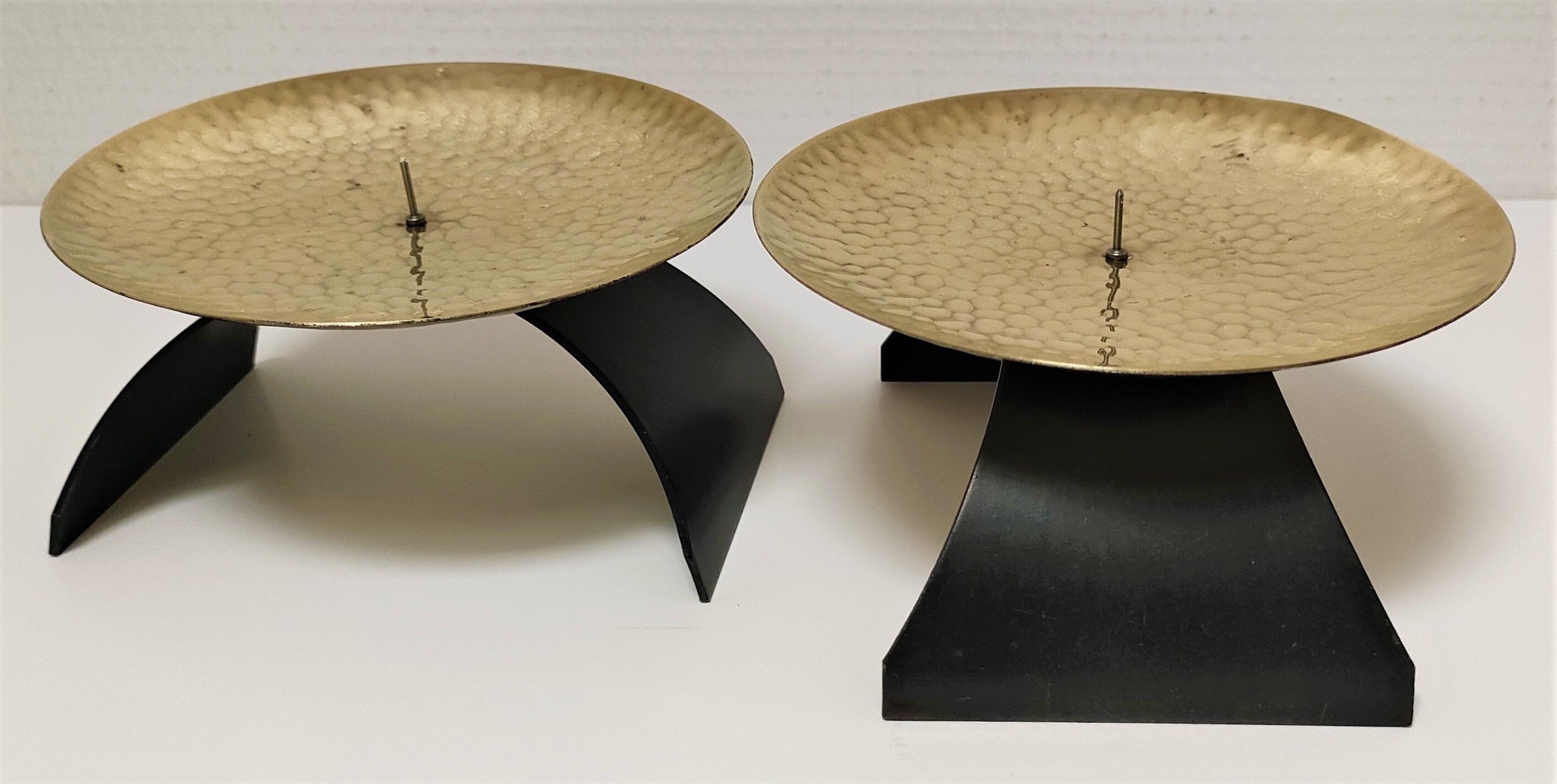 Pair of brass and metal candle holders design 70s