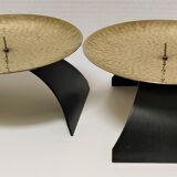 Pair of brass and metal candle holders design 70s