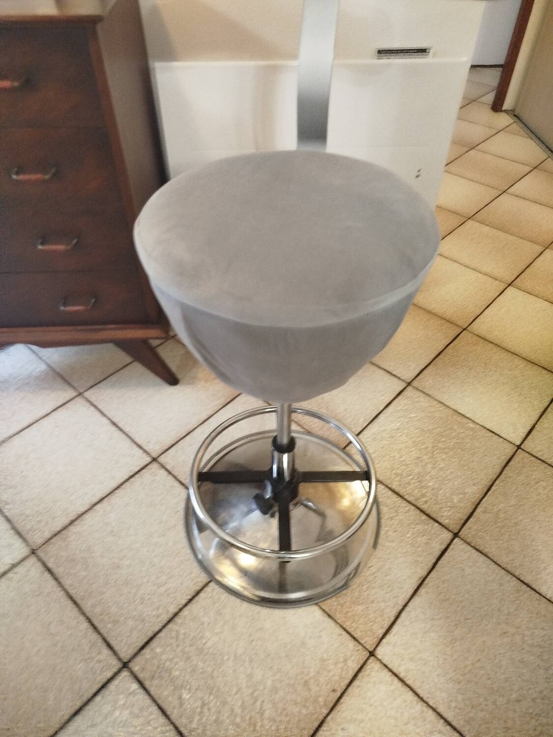 Space Age stool reupholstered, 70s-80s.