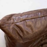 Vintage two-seater Togo sofa with arms in brown leather by Michel Ducaroy for Ligne Roset, 1970s