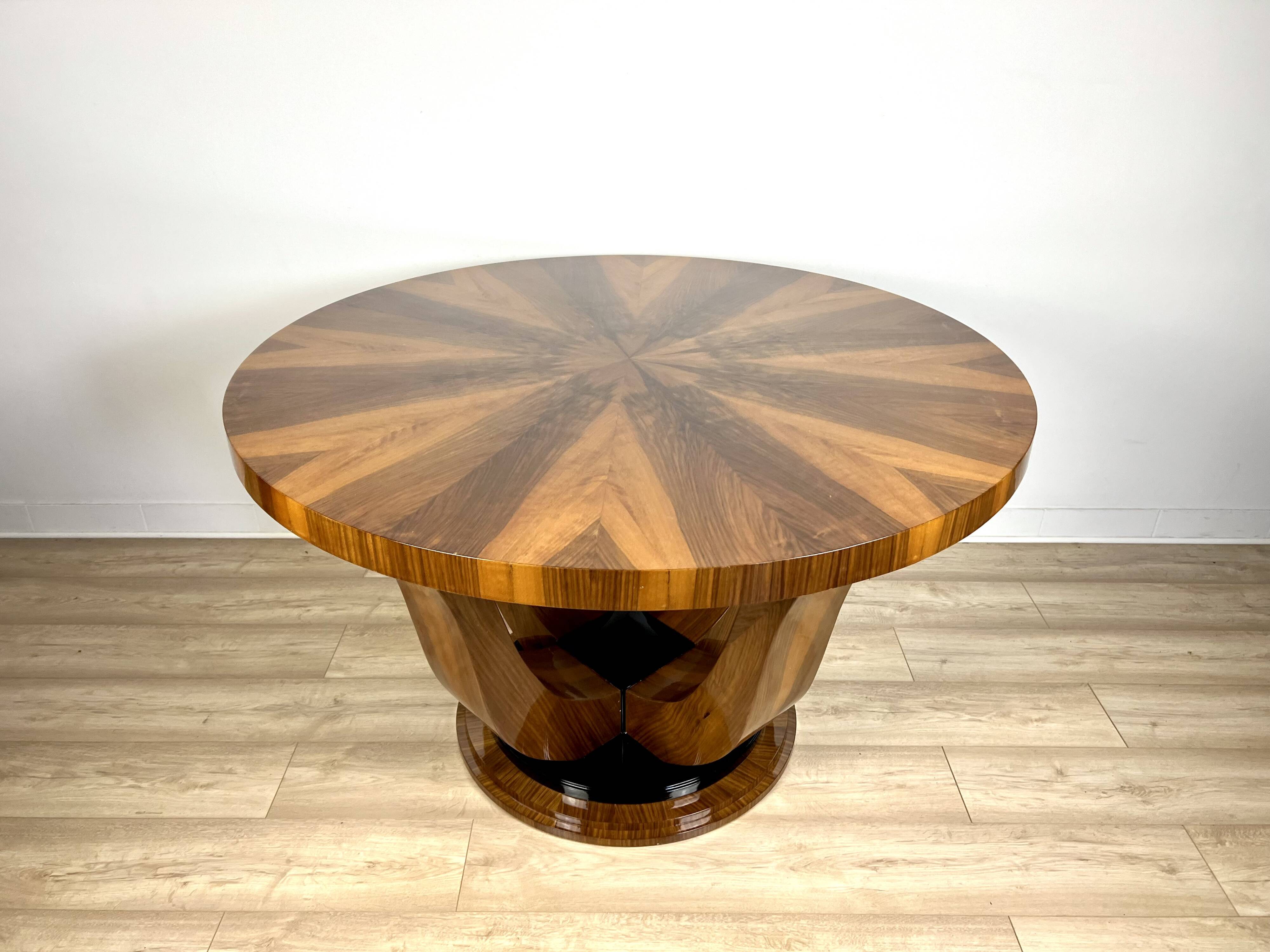 Round walnut table in Art Deco style "Praha". Manufacturer
