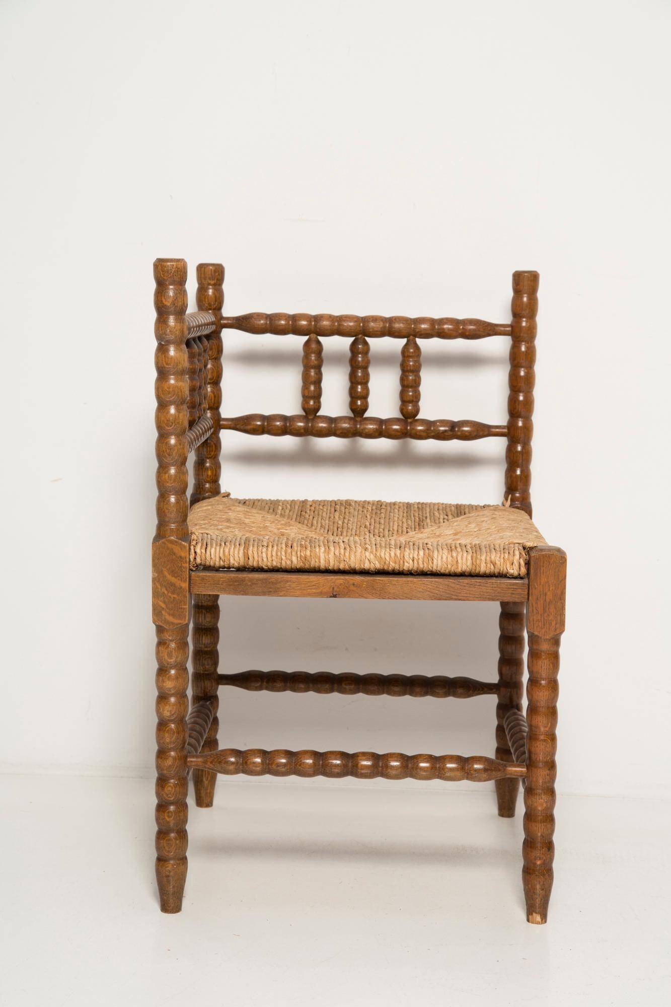 Mid-century provincial antique bobbin corner chair, France, 1940s.