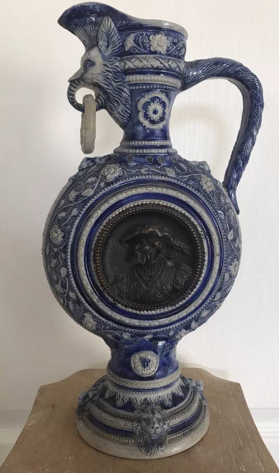 PITCHER Ewer in Stoneware from WESTERLAND, Germany, medallions and sculptures