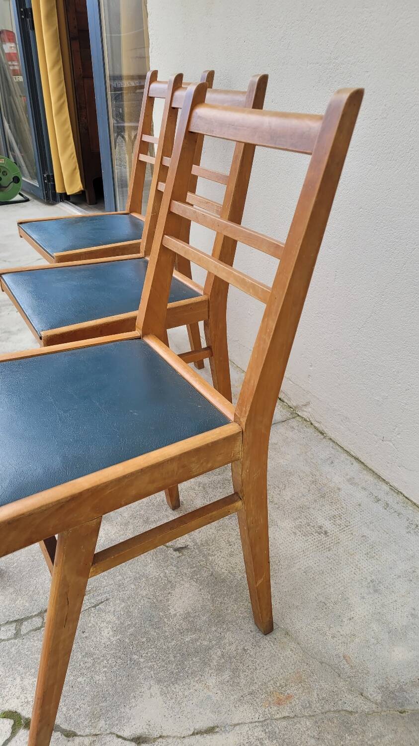 Series of 3 vintage chairs with compass legs - 1950s