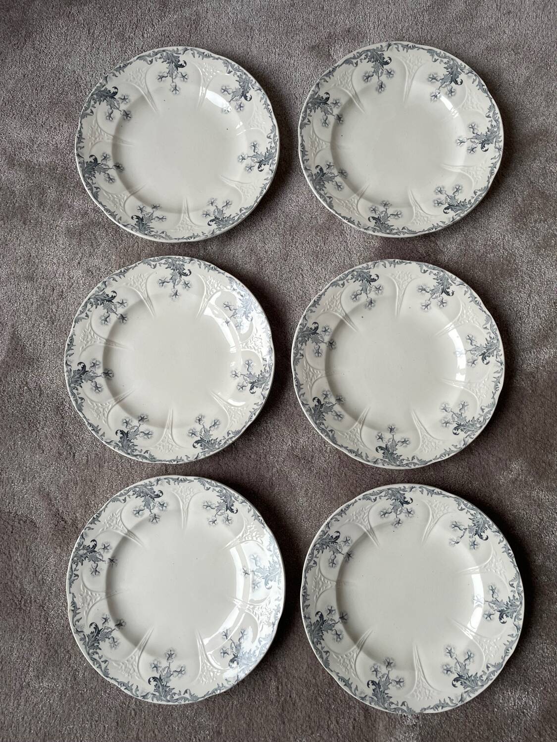 6 Longwy Ironstone Flat Plates, Lorraine Pattern