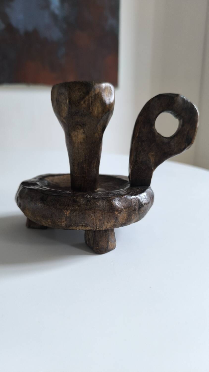 Brutalist wooden candle holder 1960