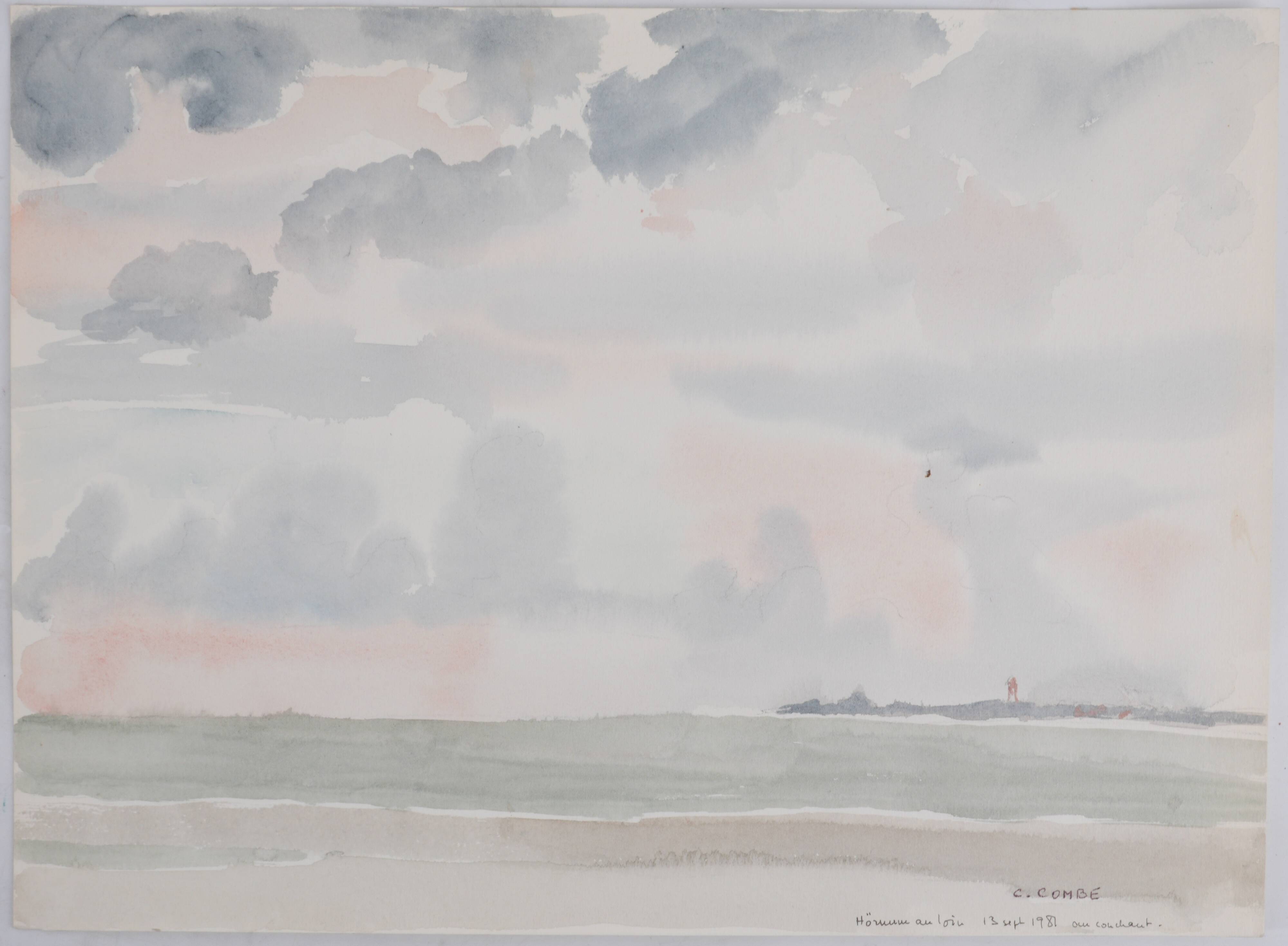 Camille COMBE: Shady seaside, Original signed watercolor