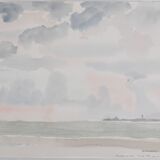 Camille COMBE: Shady seaside, Original signed watercolor