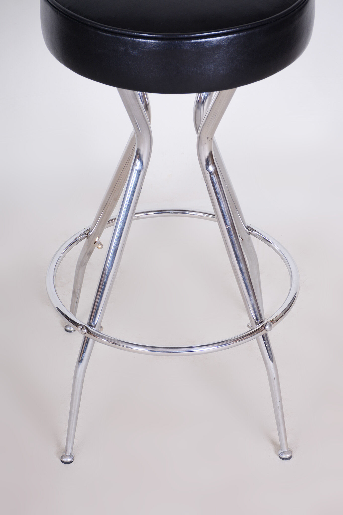Leather black barstool, made in the 1930s