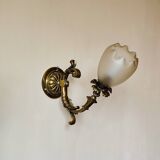 Bronze wall light with opaque glass tulip