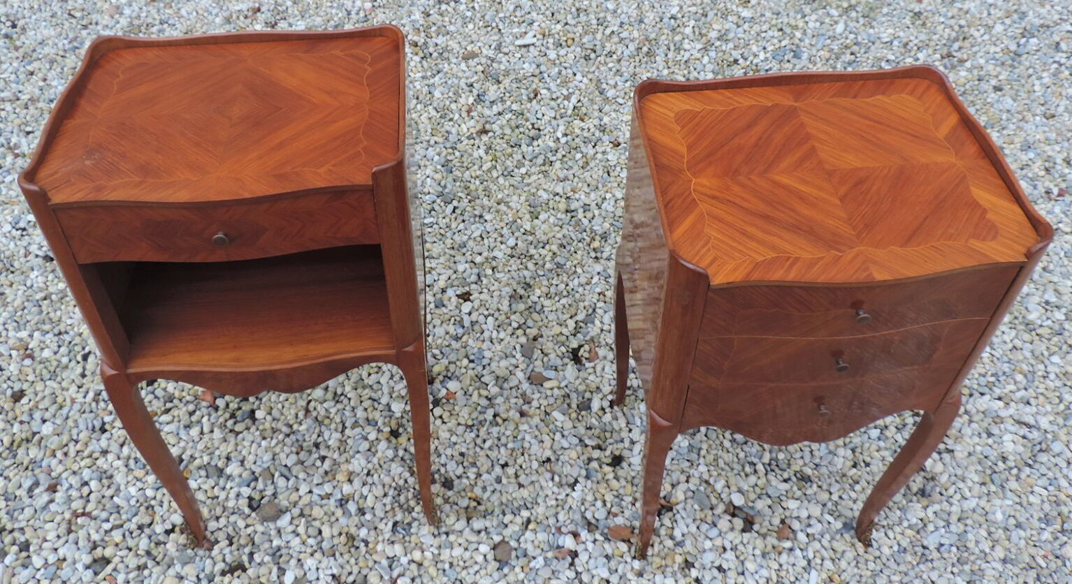 Pair of bedsides in Louis XV style marquetry.
