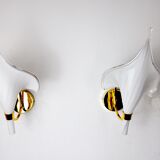 Pair of white fleur de lys sconces, murano glass, Italy, 1970