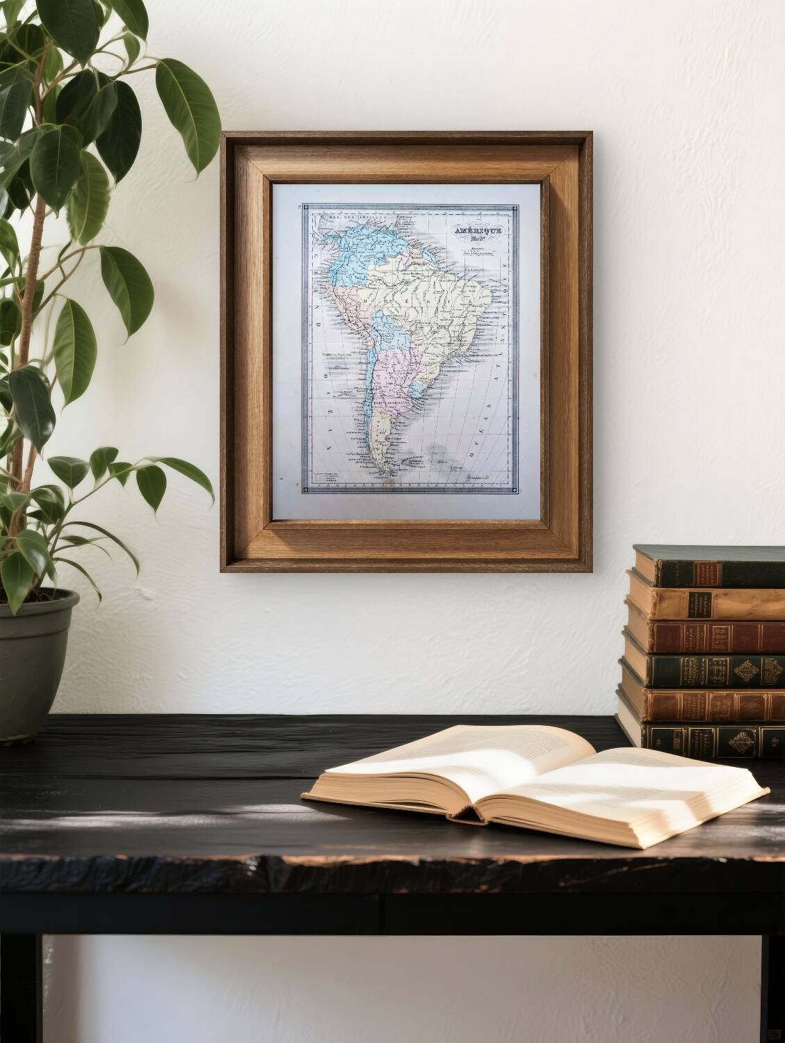 South America, antique map, printed in 1852. Authentic.