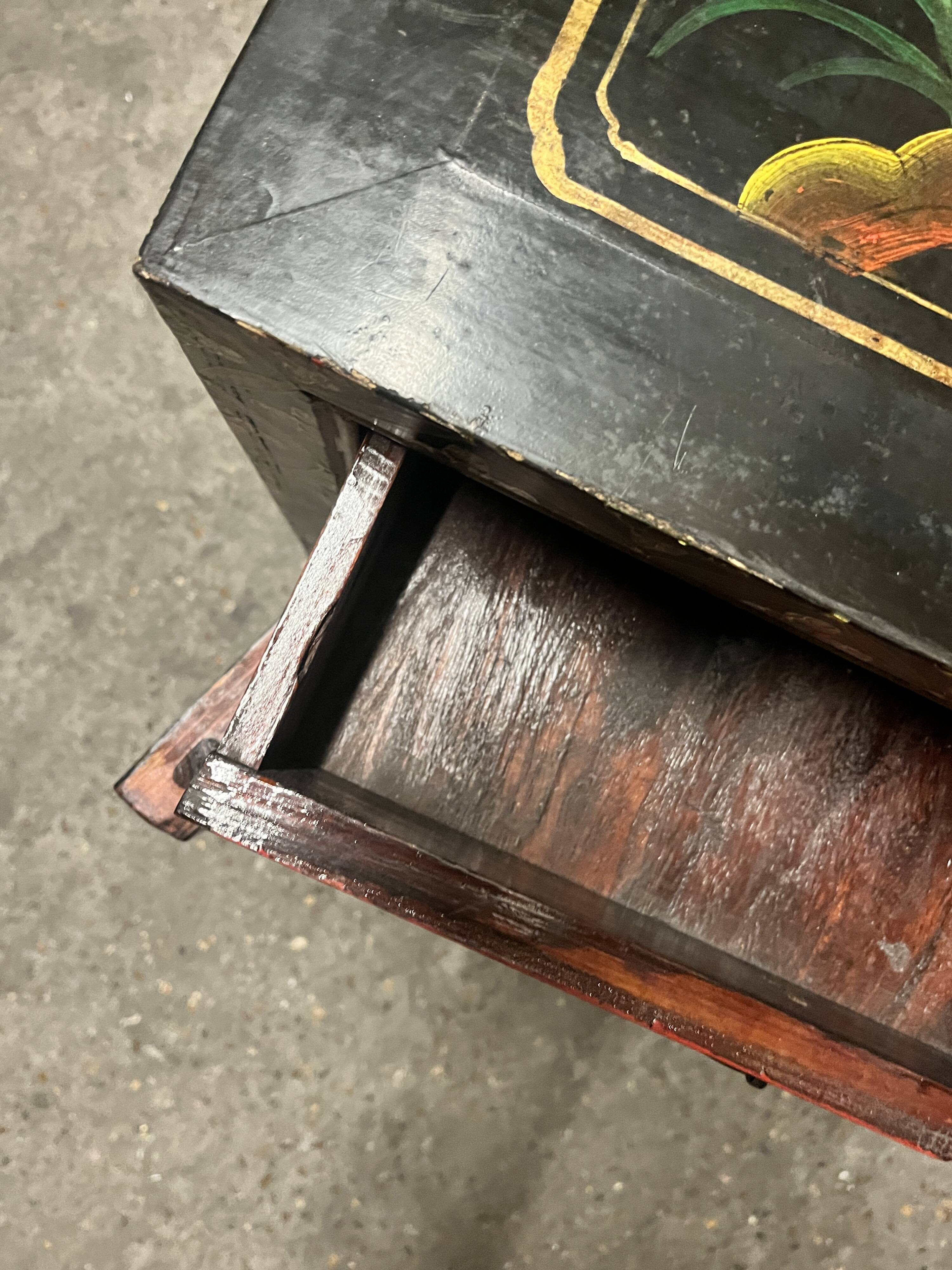 Small vintage Chinese hand painted cabinet / chest of drawers