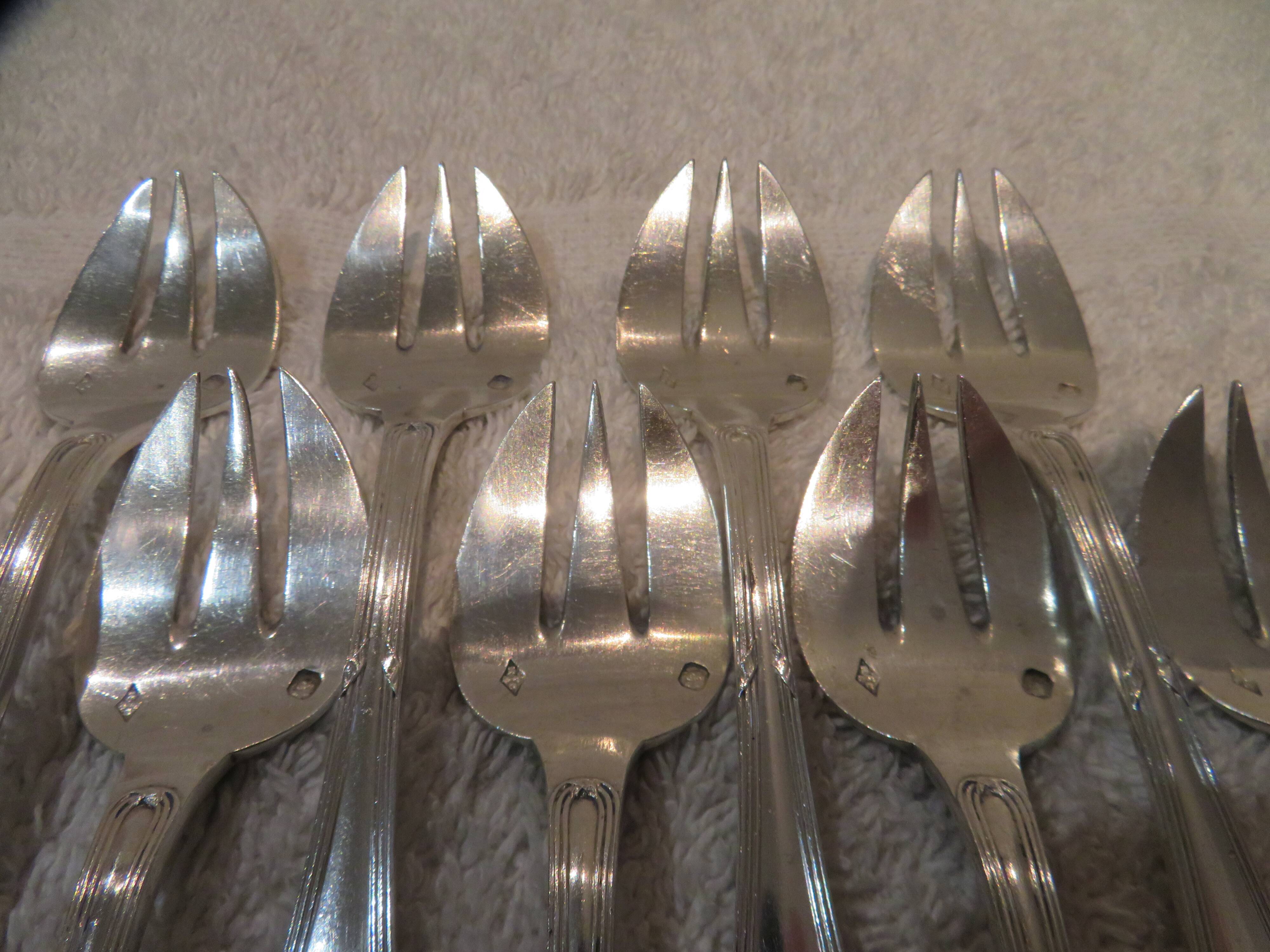 8 fourchettes à huitre argent 950 Minerve orfèvre Ravinet & cie 12,7cm