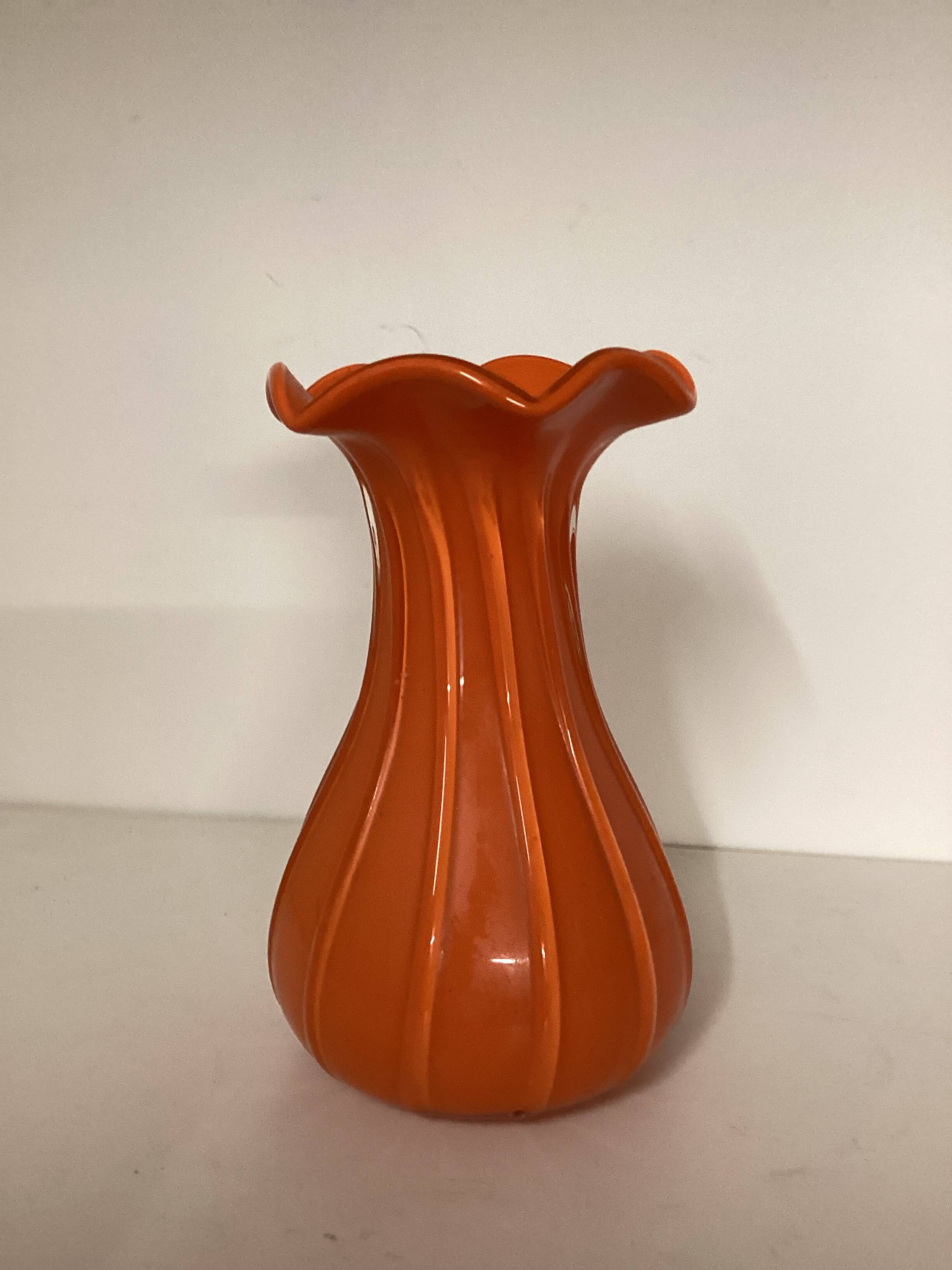 Orange blown glass vase, vintage 70s