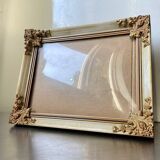 Antique wooden frame with metal gold colored details 28 cm x 22 cm convex glass