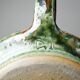 Glazed stoneware sauce boat Fontgombault, red and green, vintage 1960-1970.