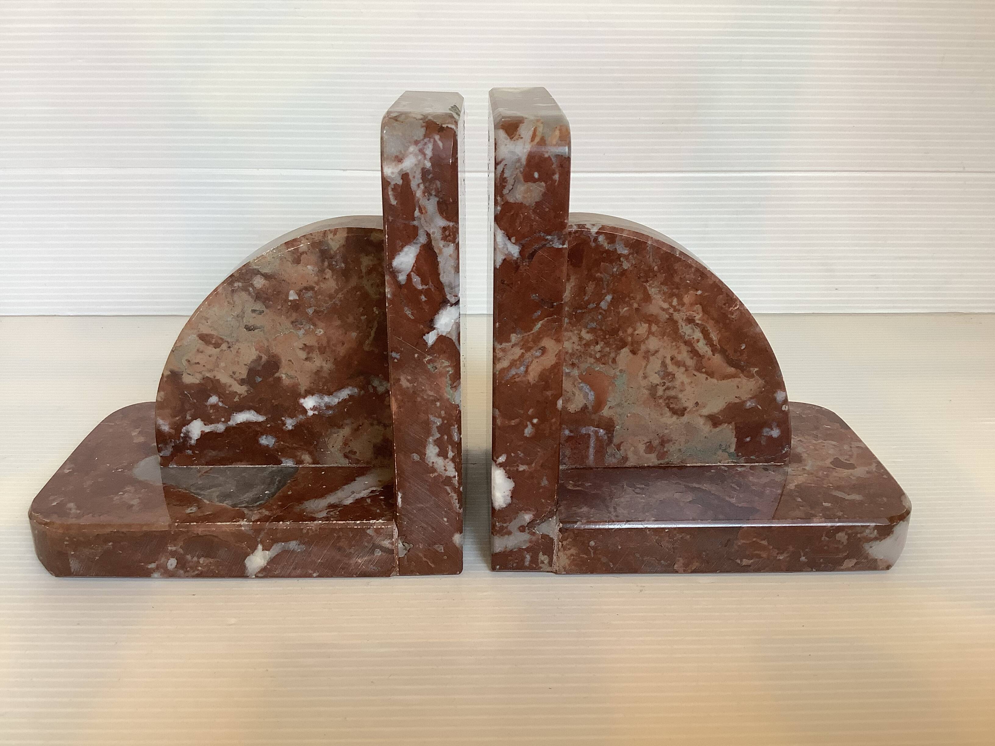 Pair of art deco morello cherry marble bookends