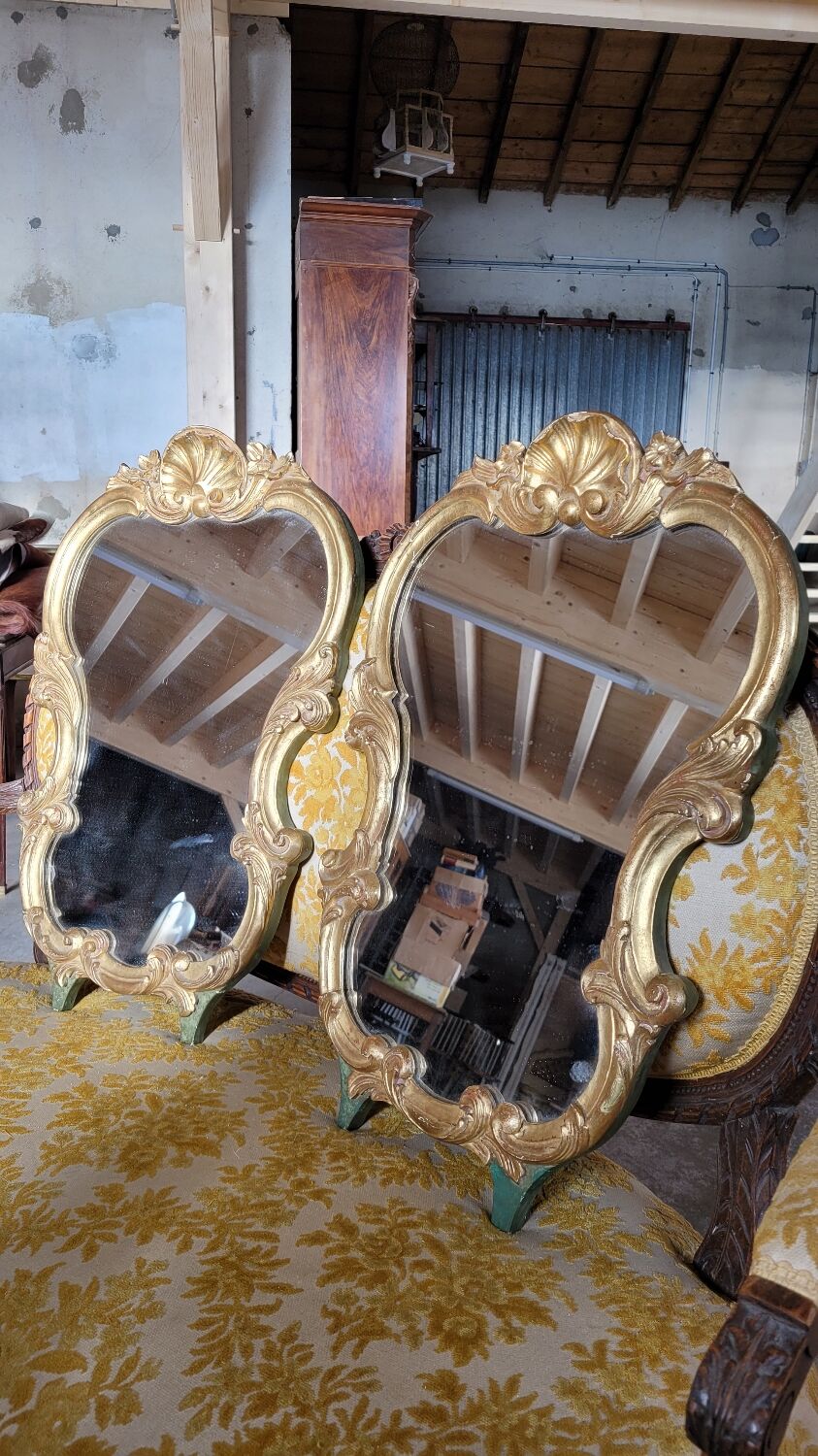 Pair of mirrors style louis xv rocaille in gilded wood carved 1900