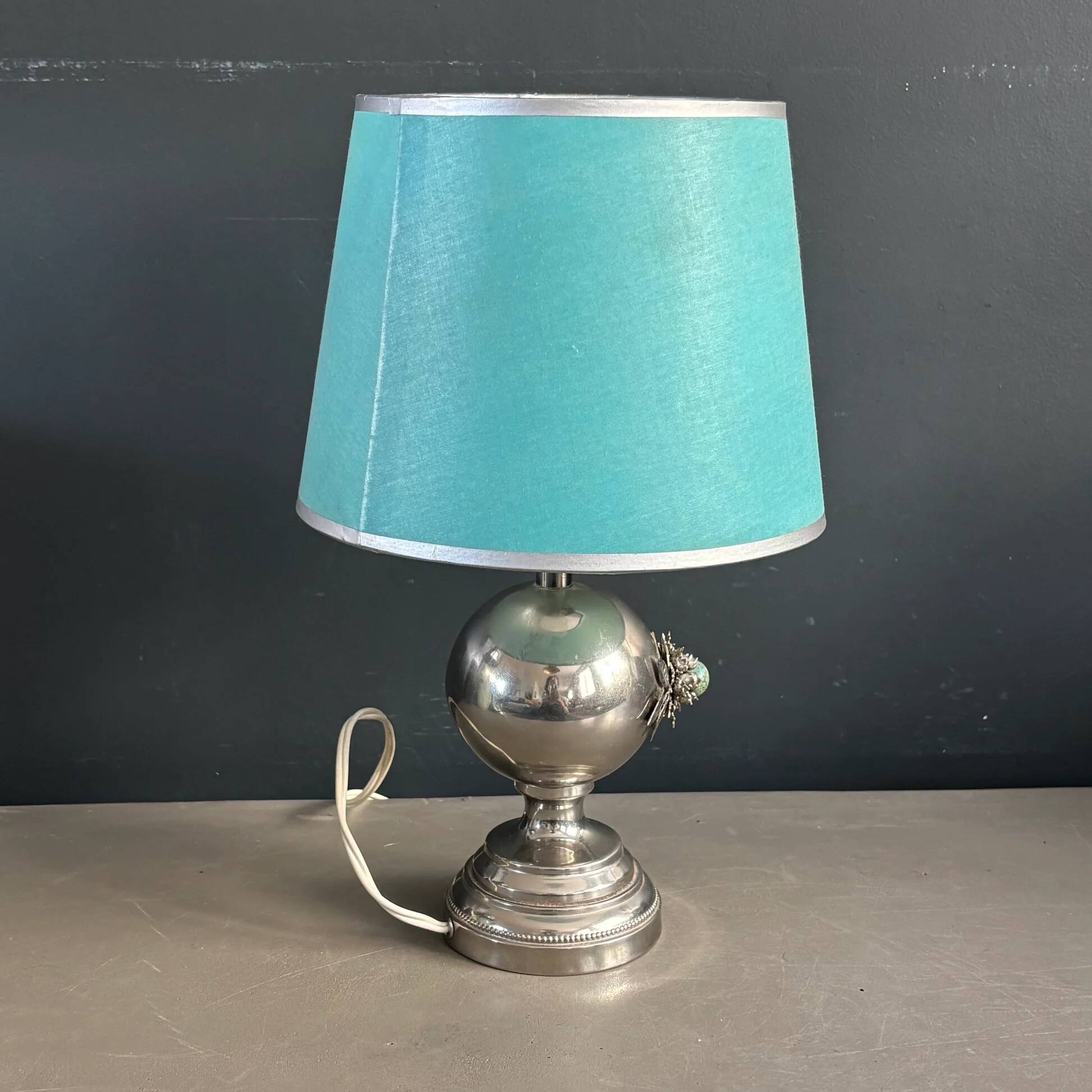 Chrome and turquoise metal table lamp