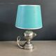 Chrome and turquoise metal table lamp