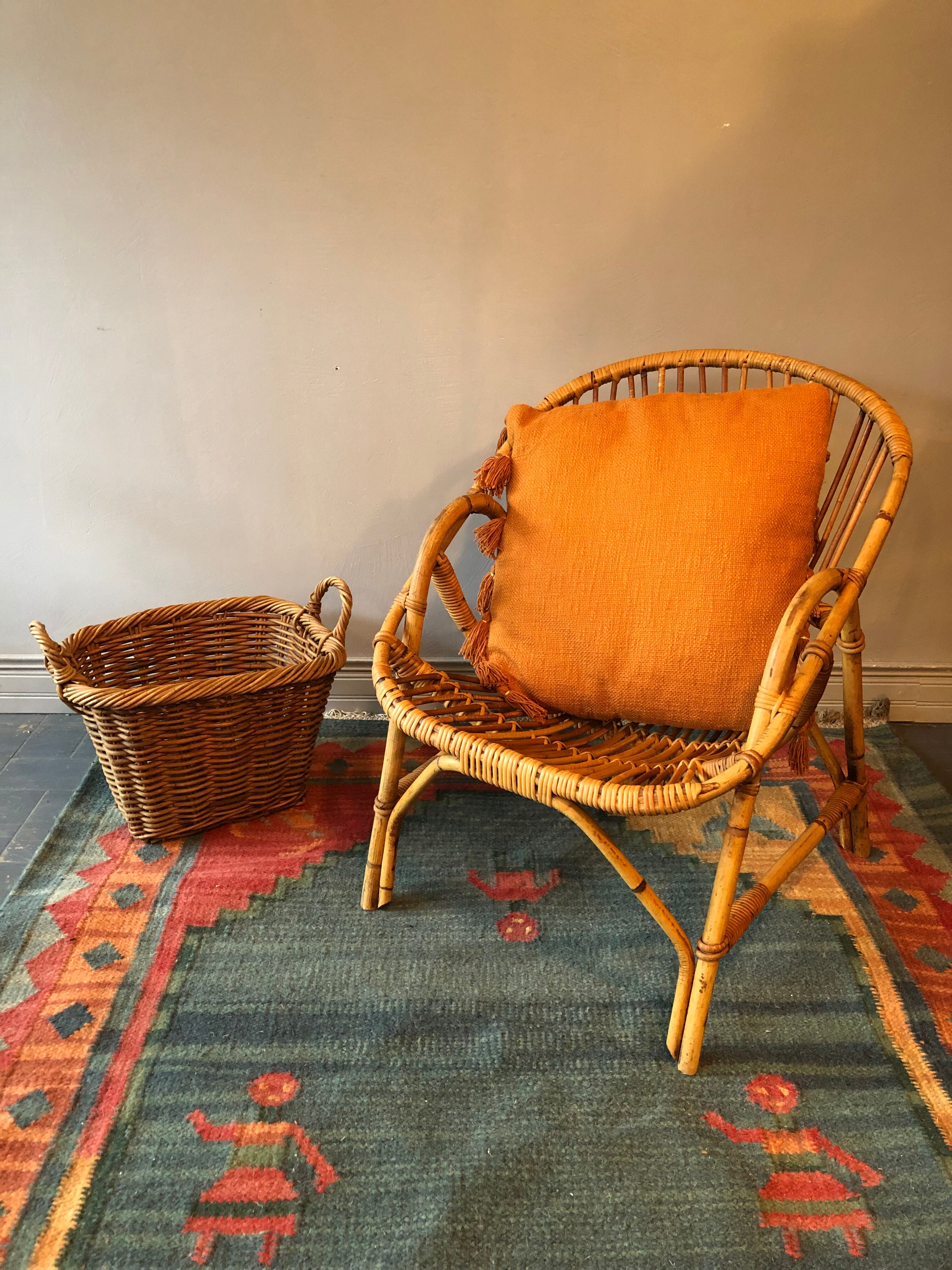 Rattan basket armchair 60s