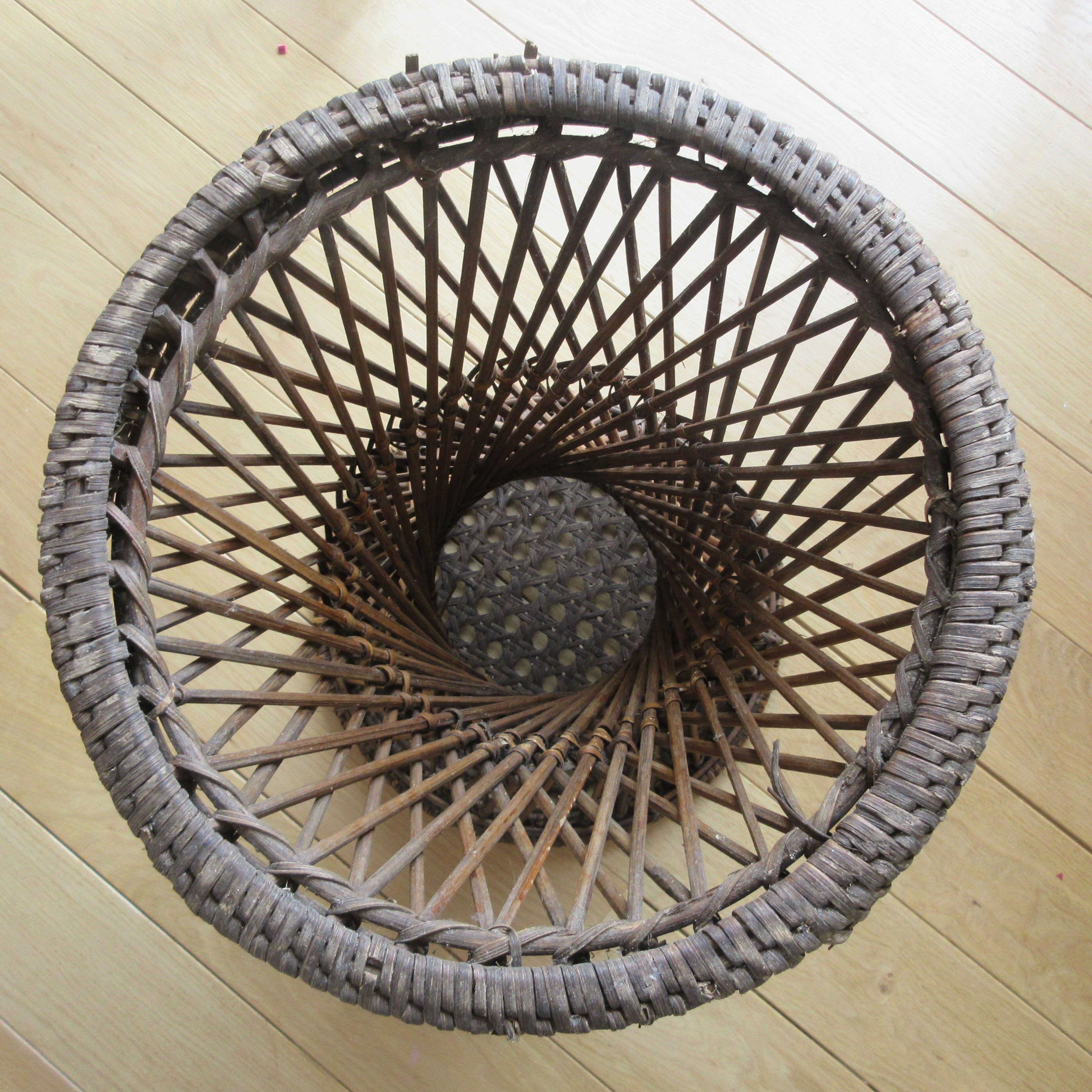 Vintage round wicker and canning side table