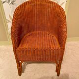 Vintage "Tonneau" Wicker Armchair - 1970s
