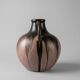 Stoneware vase signed Méténier, double handle, flamed pink and black glaze – 22 cm