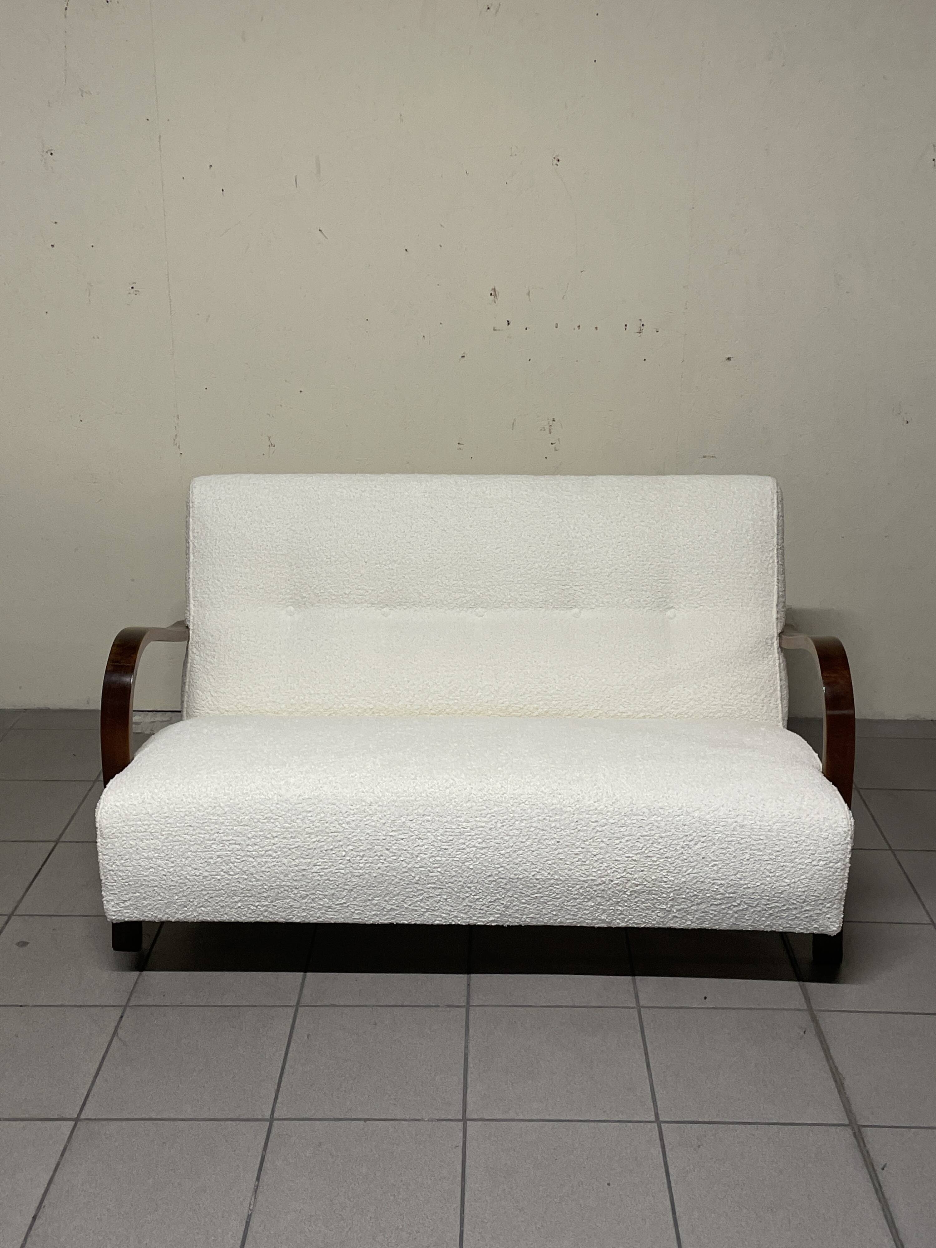 Canapé des années 1940 en bois et tissu bouclé, production italienne