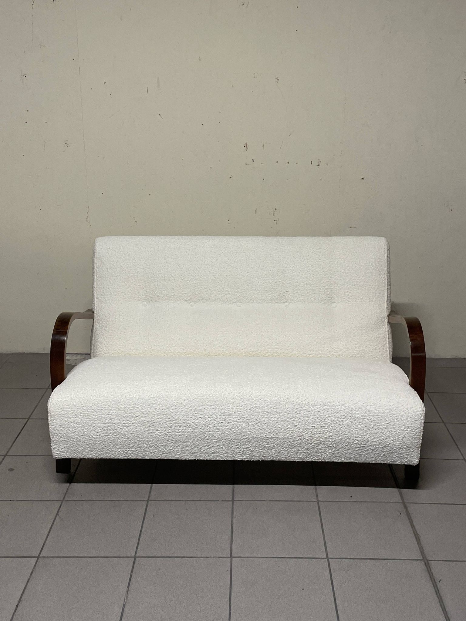 1940s Sofa in Wood and Boucle Fabric, Italian Production