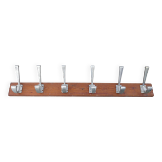 School wall coat rack 6 double hooks wood and aluminum