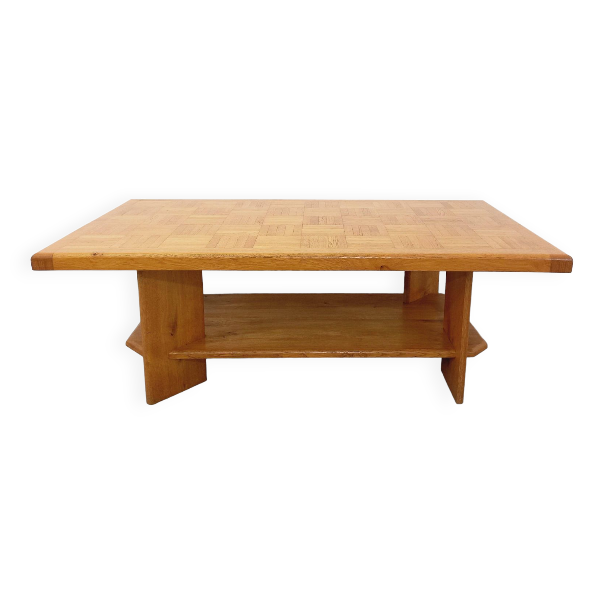 Vintage solid oak coffee table from the 70s 80s Perriand Regain Chapo style