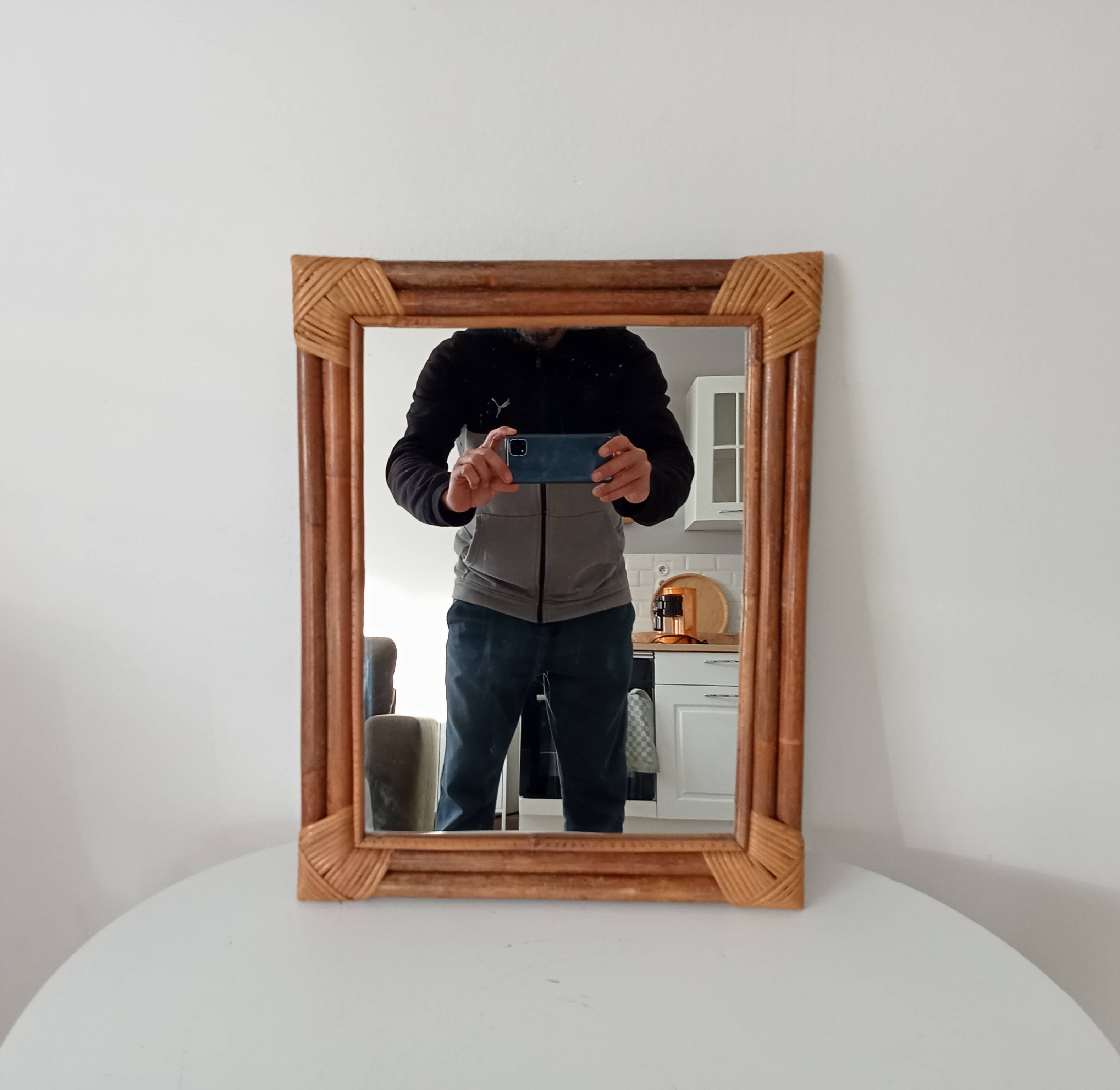 Vintage bamboo and rattan mirror from the 60s/70s, 50*40 cm.