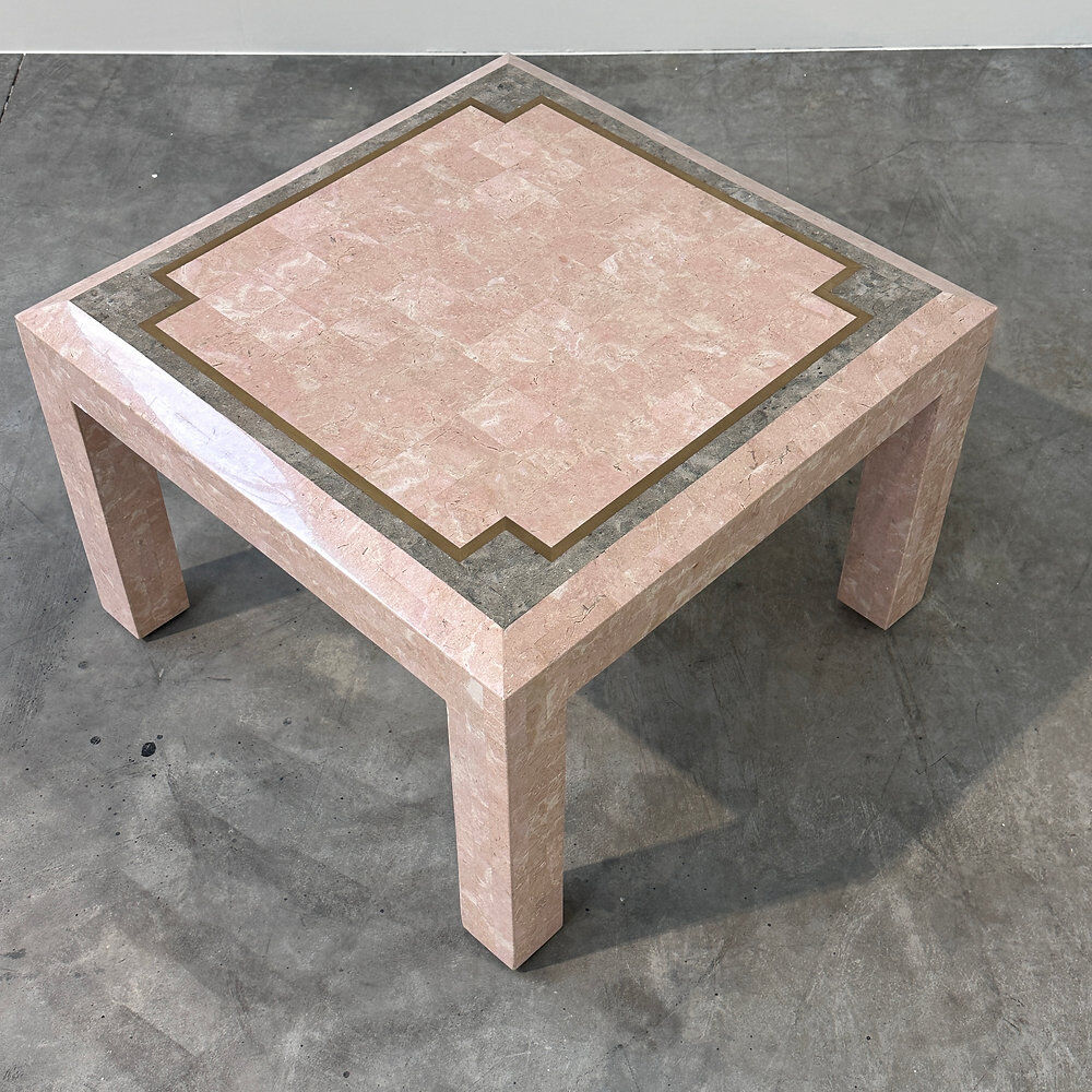 Postmodern pink marble coffee table with brass inlay, Italy, 1980s