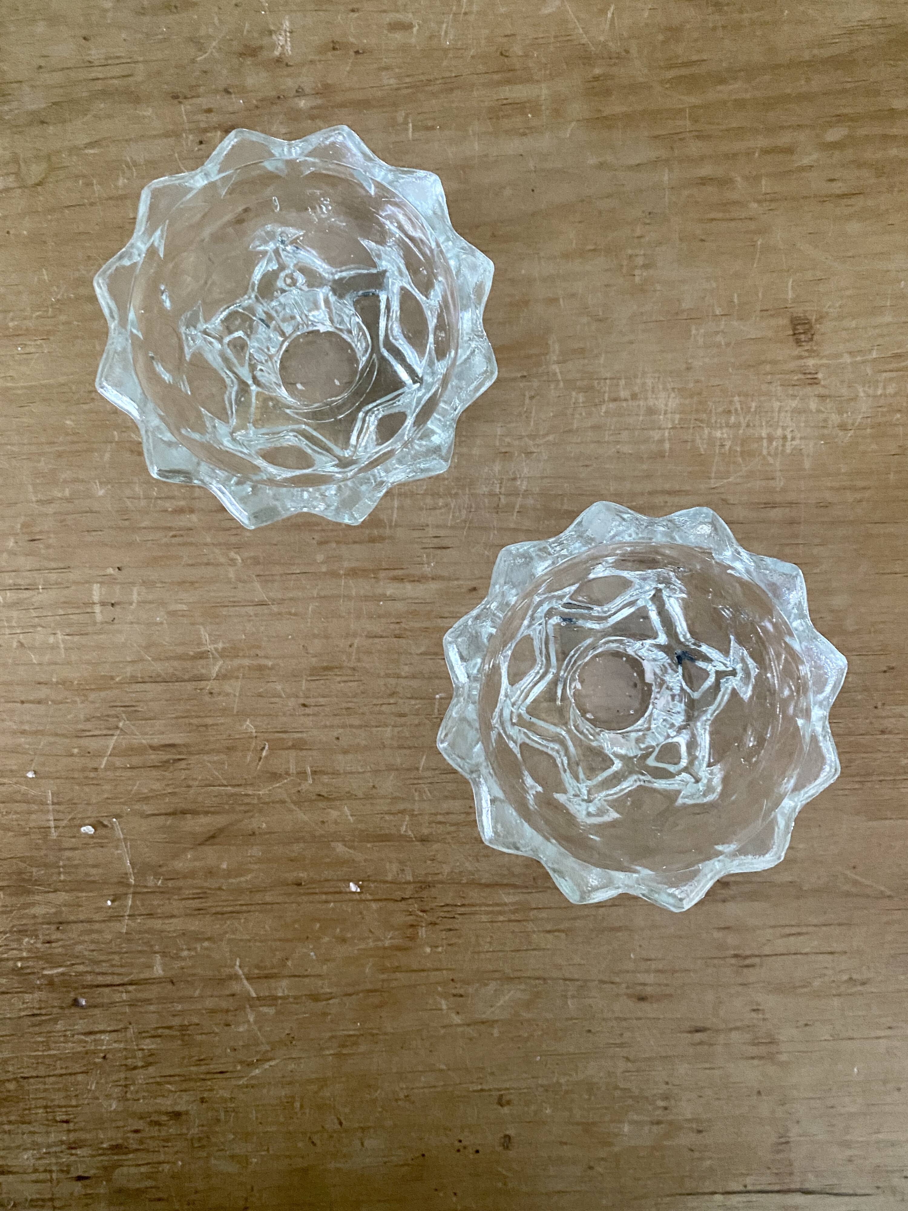 Set of 2 vintage molded glass candle holders