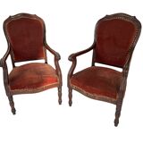 Pair of Louis Philippe armchairs in solid mahogany