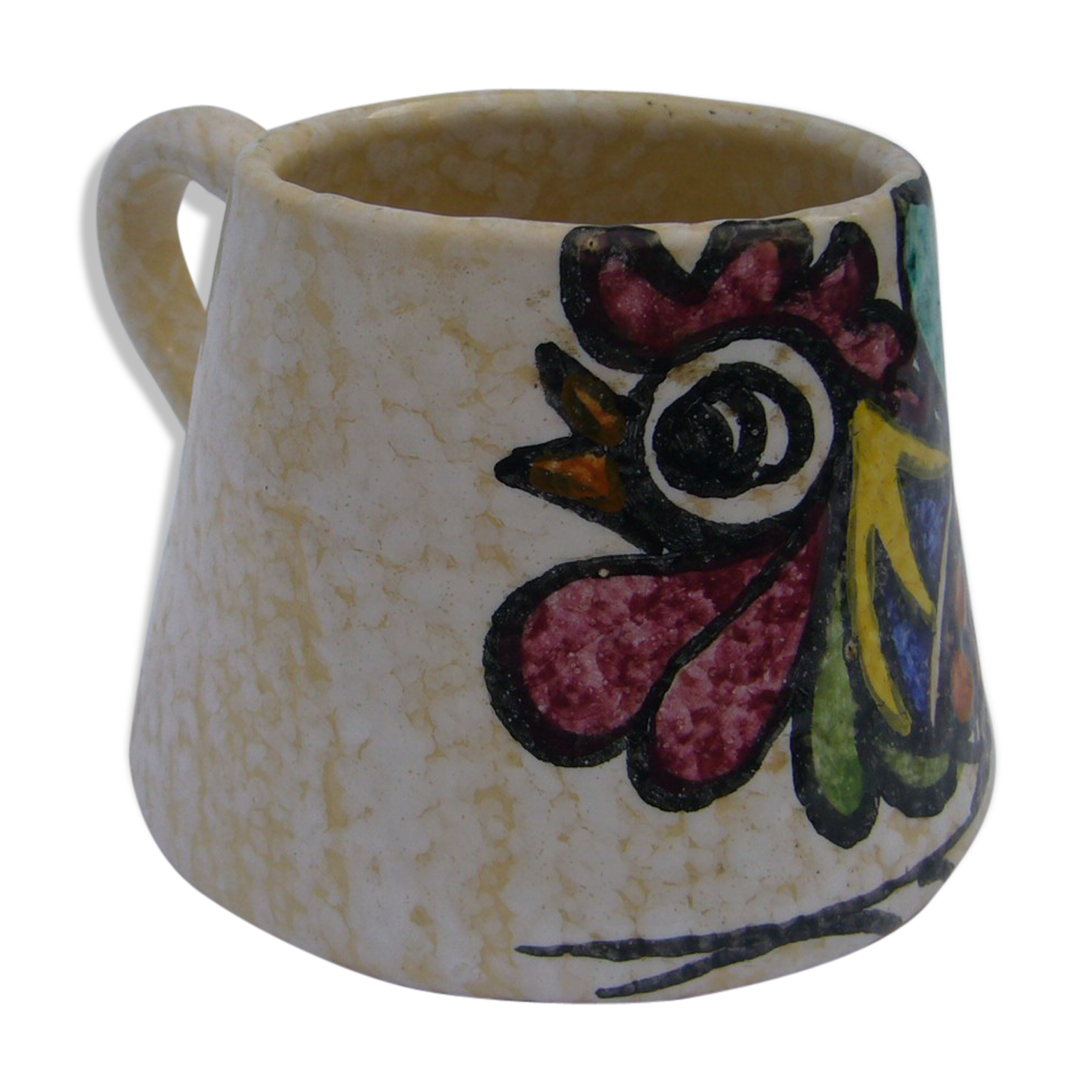 Vintage ceramic pitcher with rooster decoration