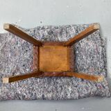 Small stool or footrest in wood and leather