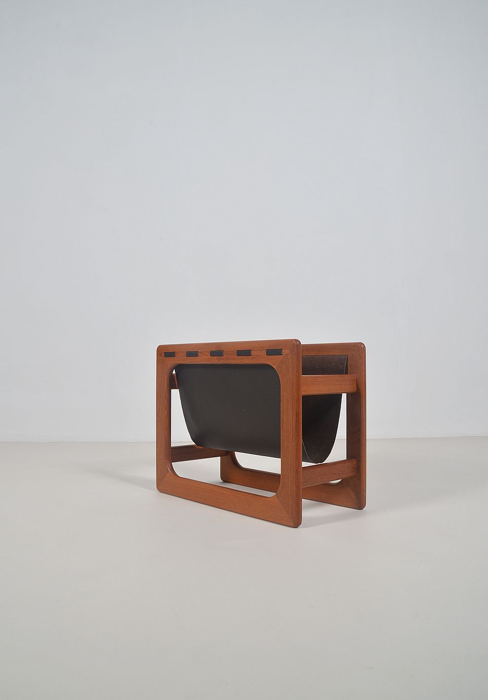 Danish teak & leather magazine holder by Salin Møbler, 1970s
