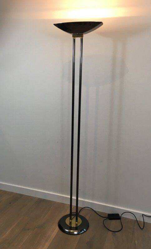 Floor lamp with gunmetal patina and brass