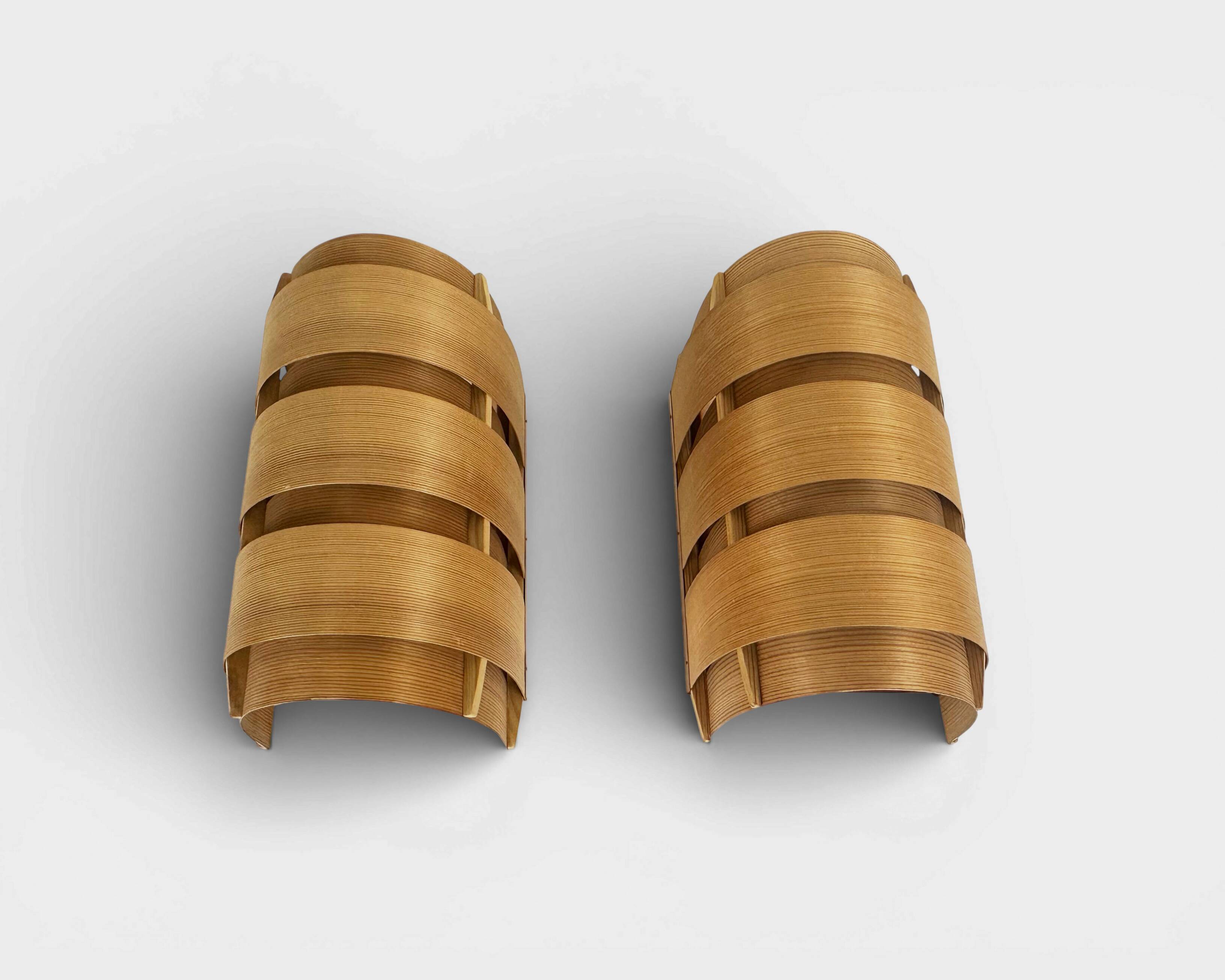 Pair of V155 wall lights in pine by Hans-Agne Jakobsson, Sweden, 1960.