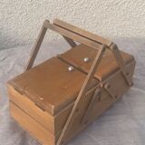 Sewing box in old varnished wood