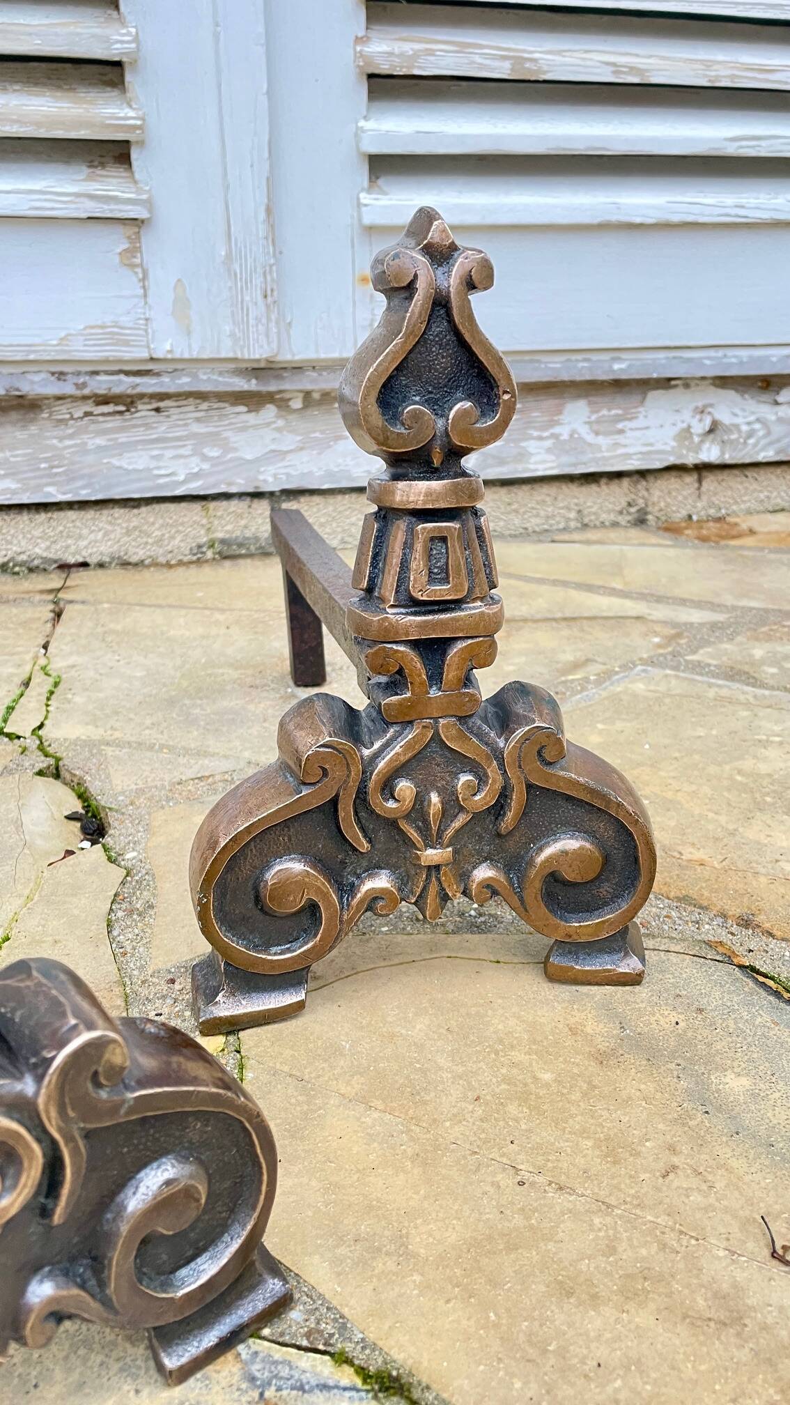 Paire de CHENETS Laiton Massif VINTAGE