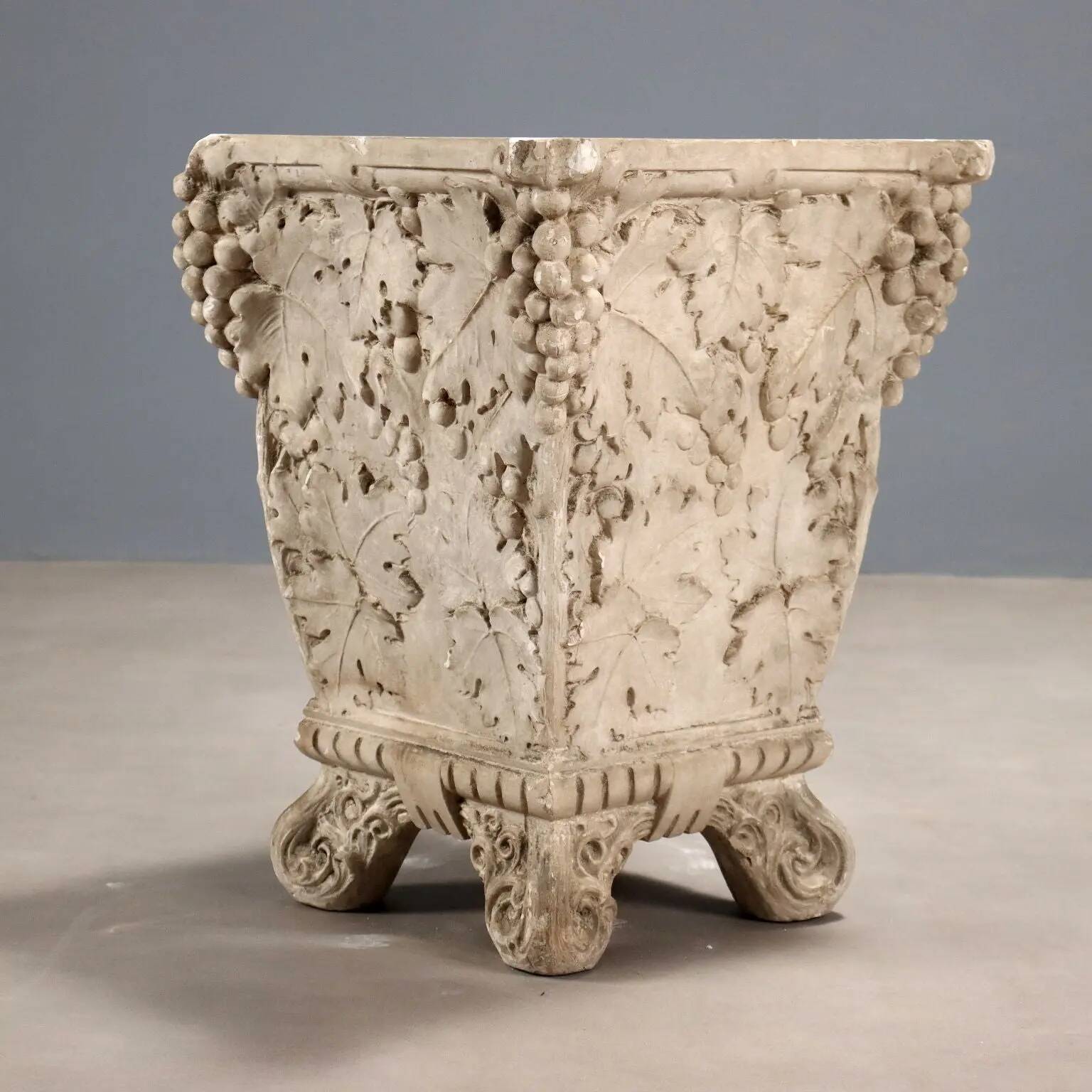 Antique plaster vase decorated with bunches of grapes, Italy, 19th century.