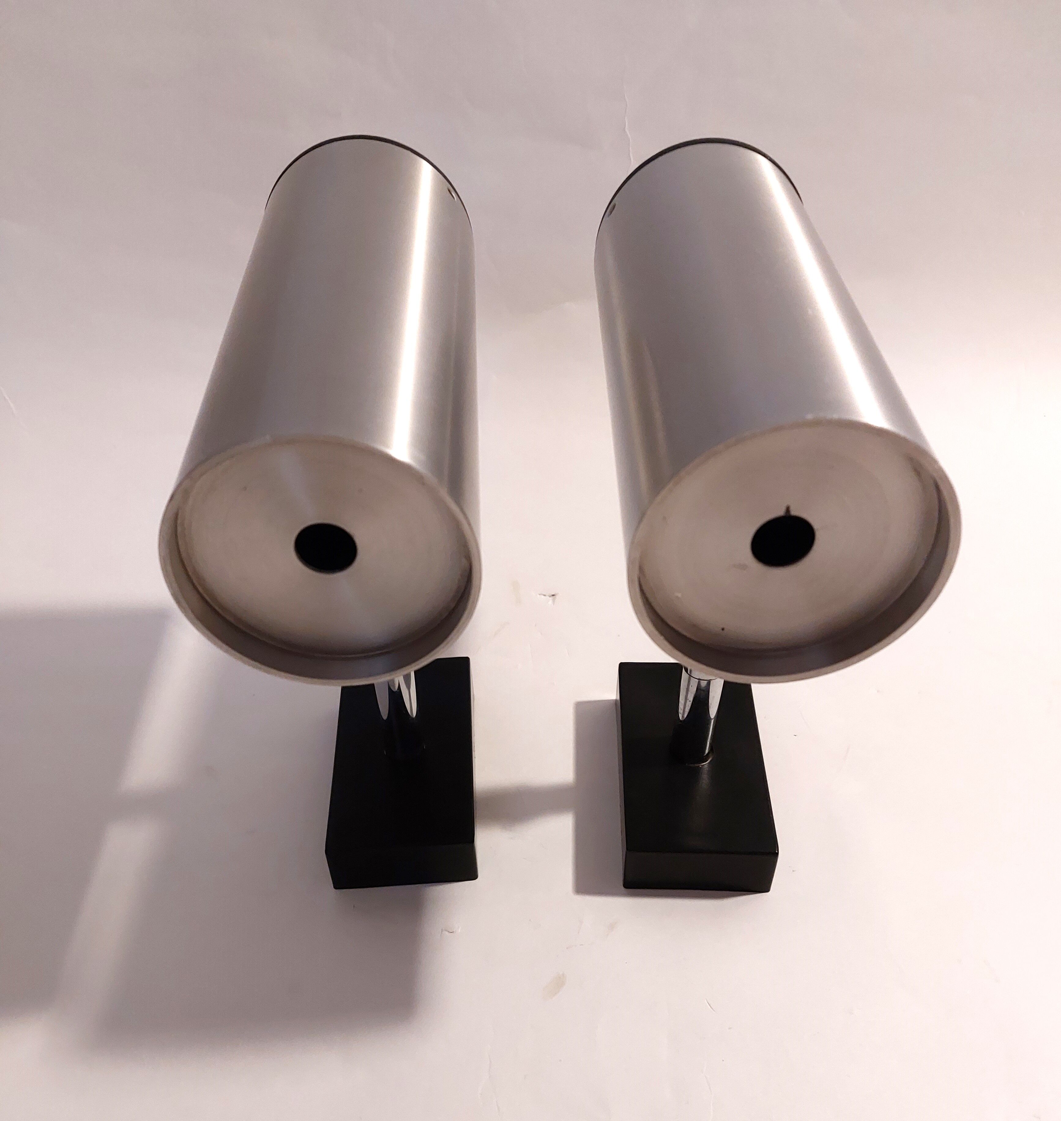 Pair of brushed aluminum wall lamps Staff 1970