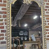 mirror in gray and gold patinated wood with loves