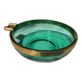 Art-Deco period ashtray in green glass with gold rim - France