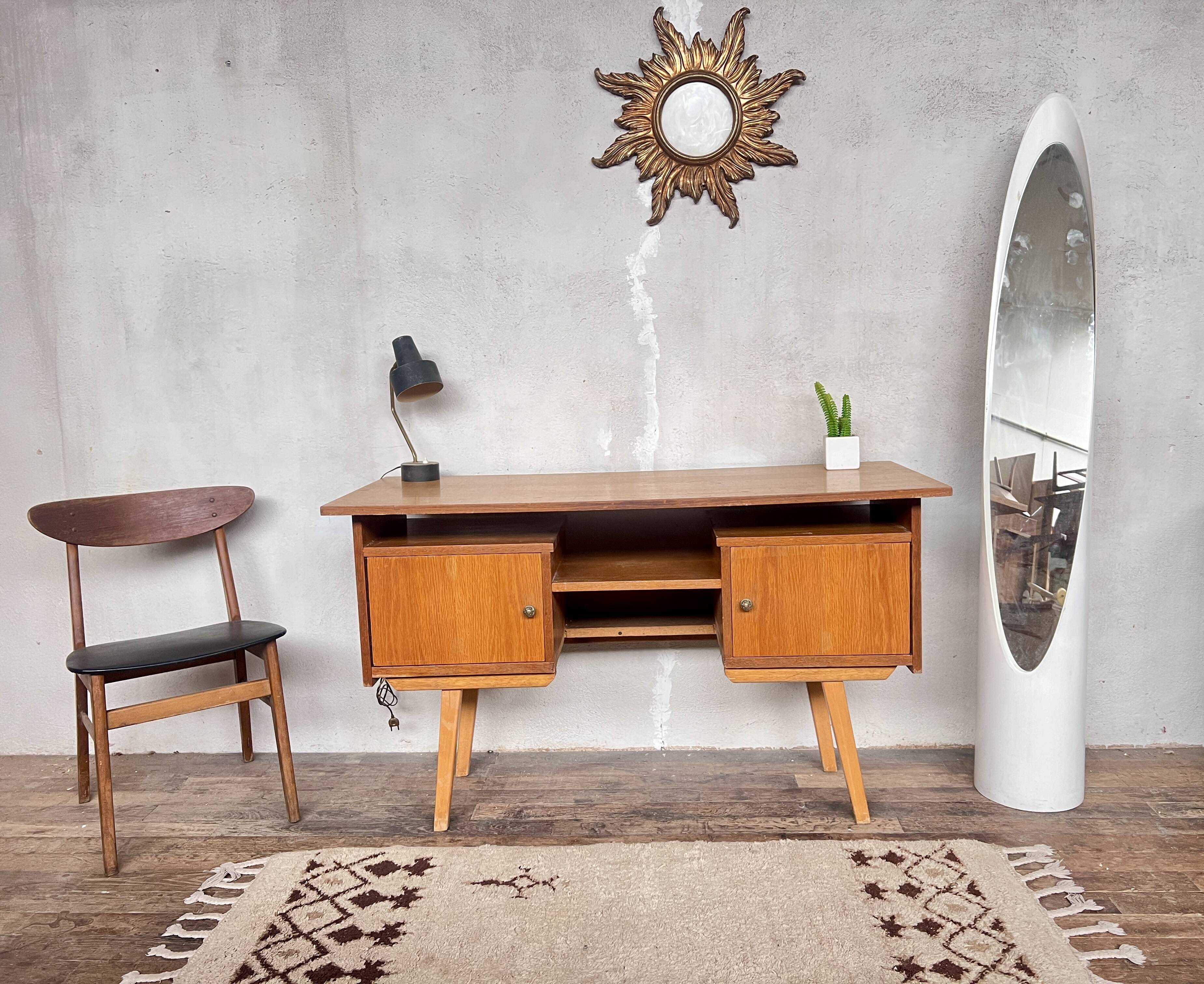vintage oak desk with a Scandinavian look